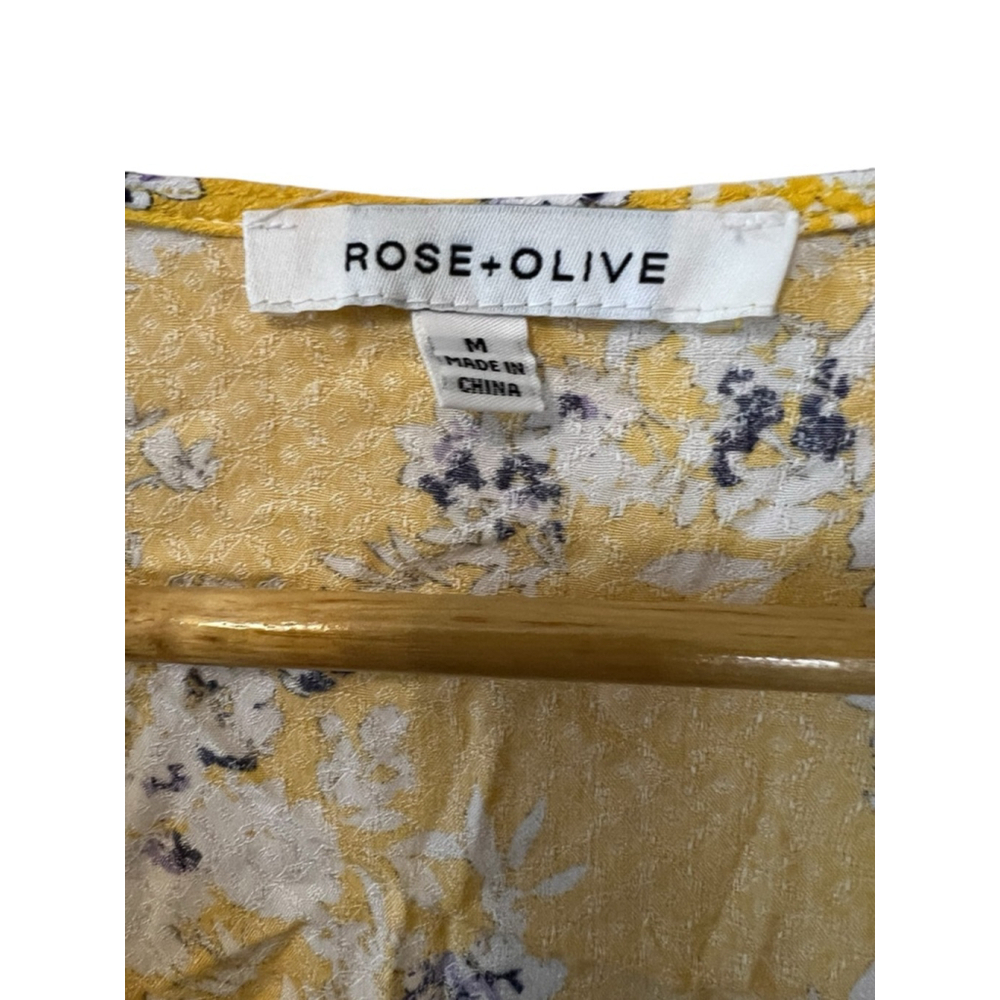 Rose + Olive Yellow Floral Wrap Style Blouse Boho Cottagecore Medium - Picture 9 of 10